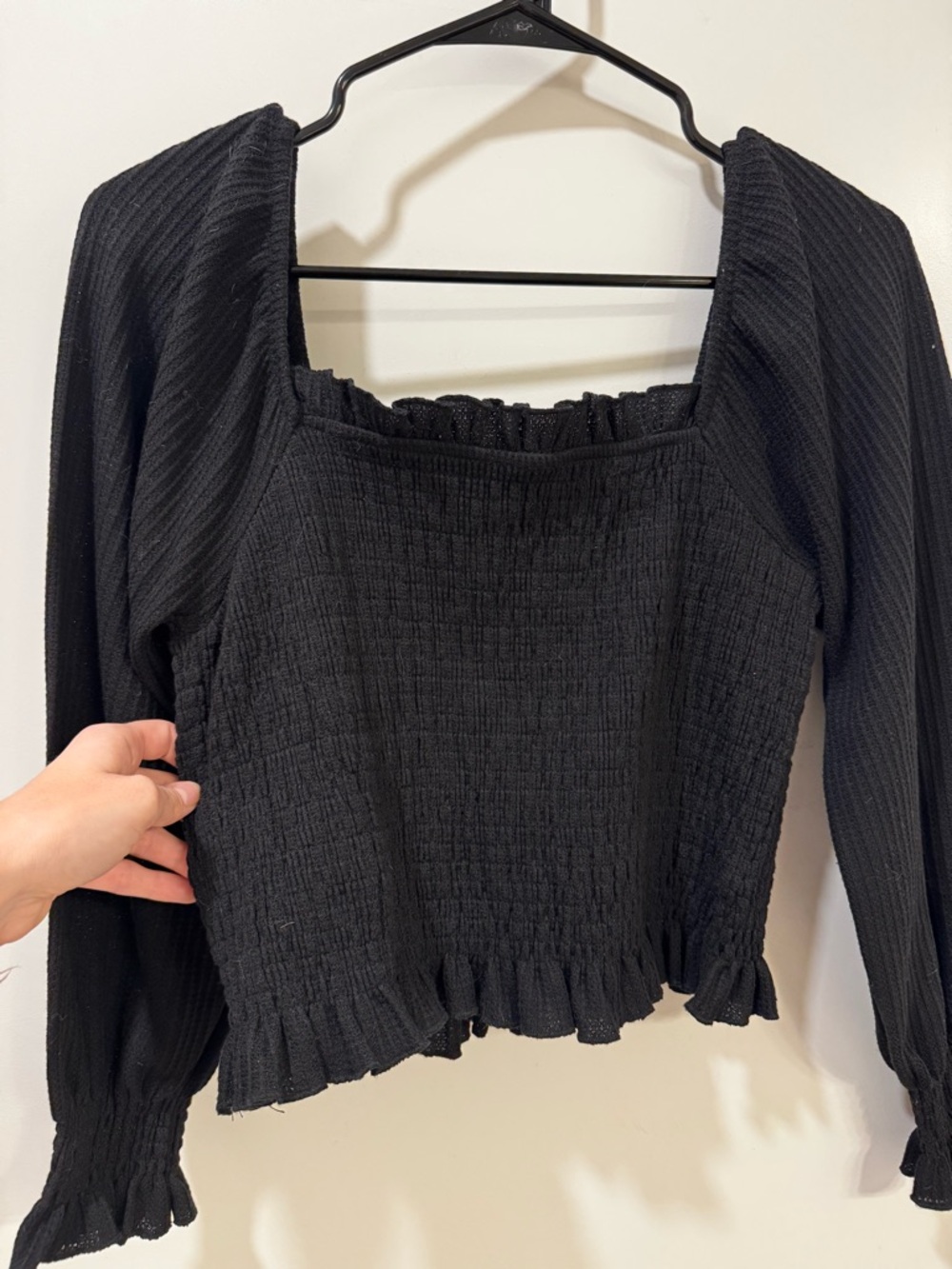 Altar'd State Black Smocked Square-Neck Puff Sleeve Top - Picture 3 of 5